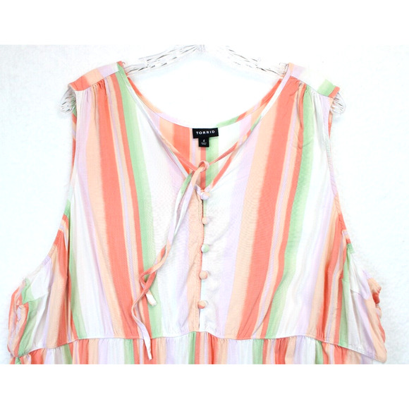 Torrid Babydoll Tunic Top Women 4X Sleeveless Tiered Stripe Peach Pastel Colors - Picture 6 of 10